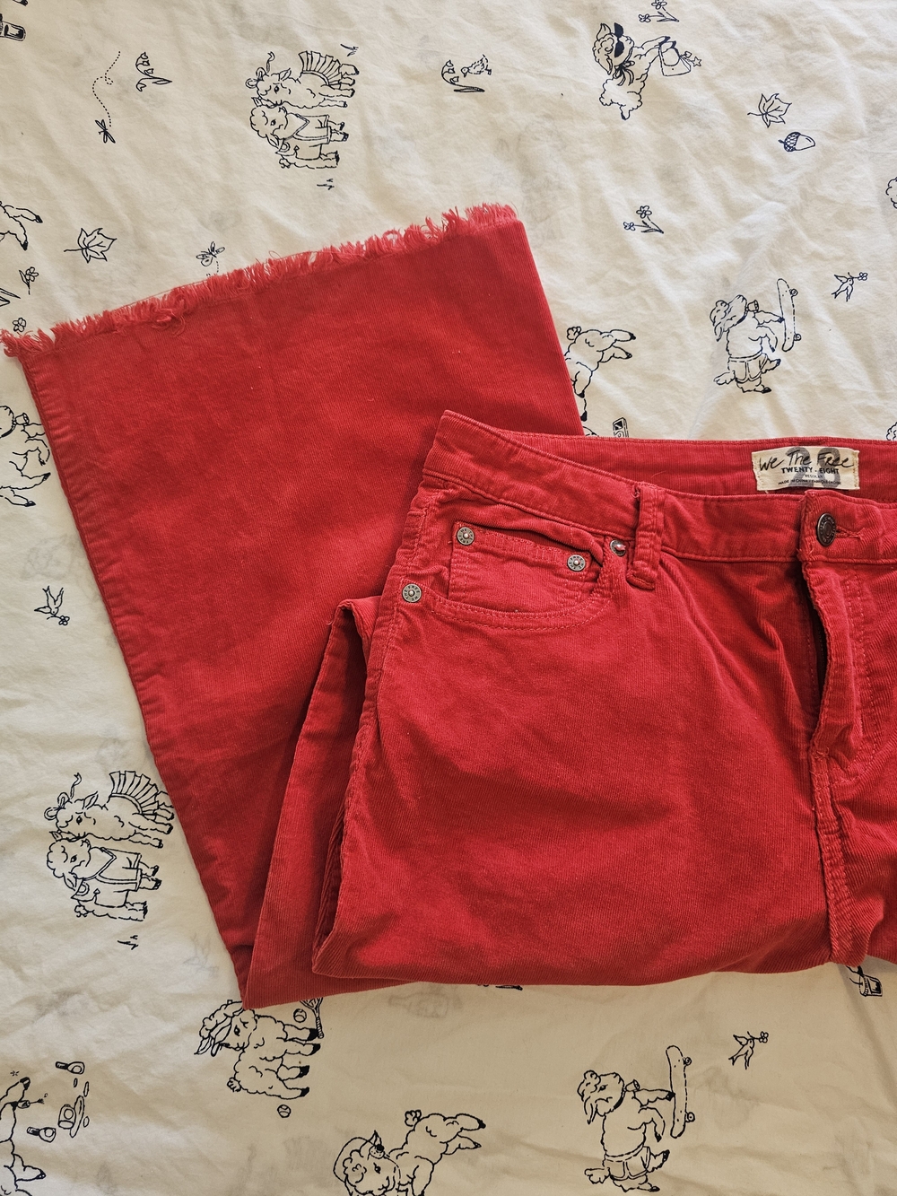 We The Free Bright Red Wide-Leg Corduroy Jeans